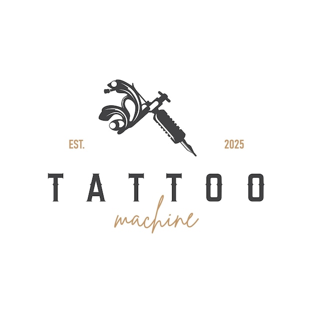 Silhouette noire illustration logo machine de tatouage avec vintage vieux concept rétro minimaliste modèle symbole design de studio de tatouage