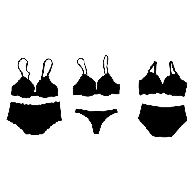 Silhouette Noire Isolée Du Soutien-gorge Et Des Sous-vêtements Féminins