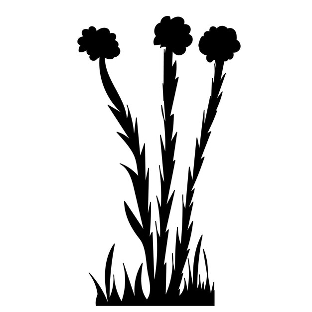 Vecteur silhouette noire isolée d'herbe et de plantes