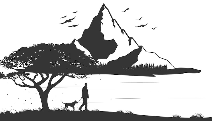Vecteur silhouette noire des montagnes et des sapins forestiers camping paysage panorama illustration icône vecteur pour logo isolé sur fond blanc