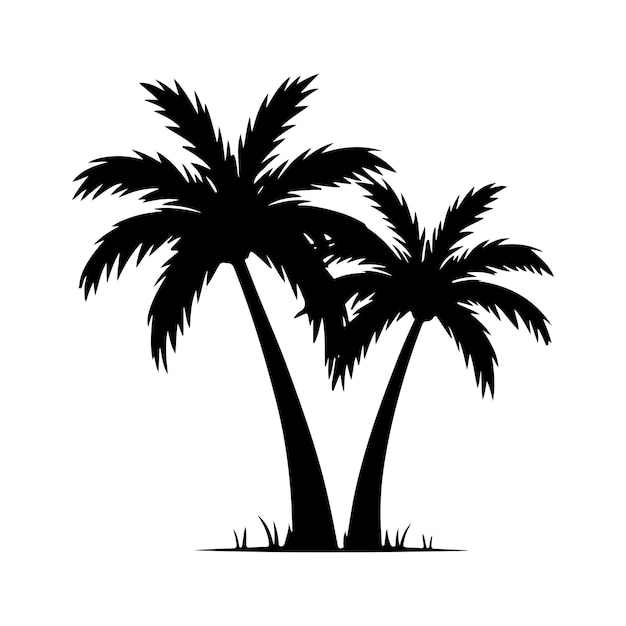Silhouette noire de palmier arrière-plan blanc isolé icône d'arbre vecteur