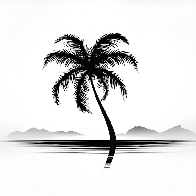 Vecteur silhouette noire d'un palmier dans l'eau sur fond blanc