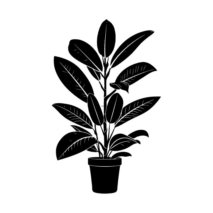 Silhouette noire d'une plante en pot avec de longues feuilles sur fond blanc oiseaux nid de fougère