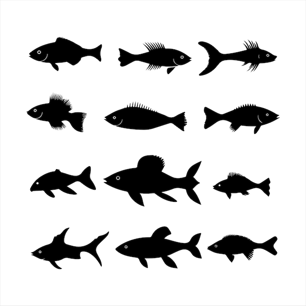 Une silhouette noire Set de poissons