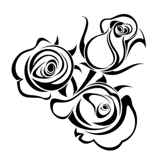 Vecteur silhouette noire de trois boutons de rose sur fond blanc