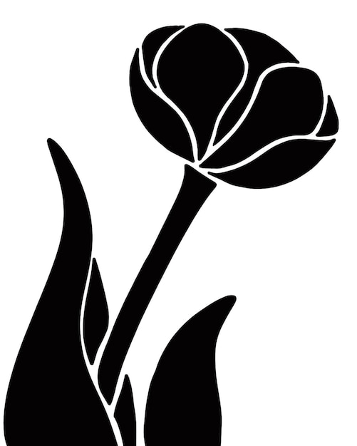 Vecteur une silhouette noire d'une tulipe avec des feuilles sur le fond.