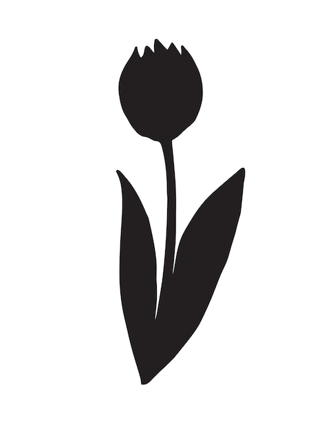 Vecteur silhouette noire d'une tulipe sur fond blanc.