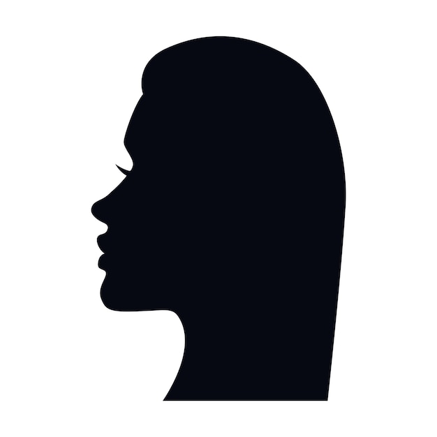 Silhouette Noire Vectorielle D'une Tête De Femme Isolée Sur Fond Blanc