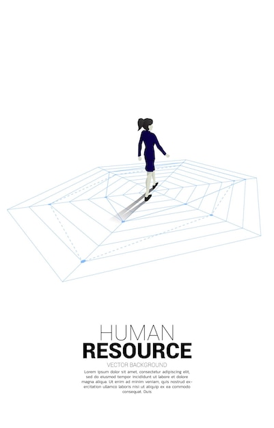 Silhouette of businesswoman standing on spider chart Concept de recrutement parfait Les ressources humaines mettent le bon homme au bon travail