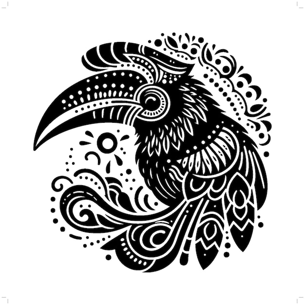 Vecteur silhouette d'oiseau à corne dans l'illustration de la nature bohémienne boho