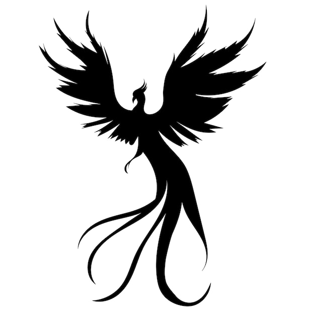 Vecteur silhouette d'oiseau phoenix sur le vecteur de fond blanc