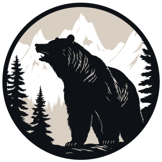 Vecteur silhouette d'ours en cercle - image de la faune en noir et blanc générée par l'ia