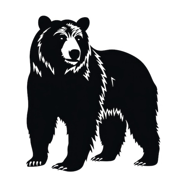 Silhouette d'ours majestueuse sur fond noir et blanc générée par l'IA