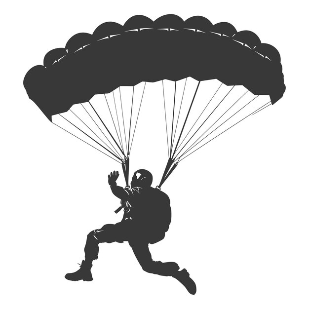 Vecteur silhouette parachutiste homme en action corps entier couleur noire seulement