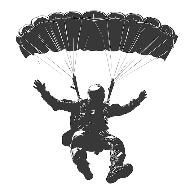 Vecteur silhouette parachutiste homme corps entier couleur noire seulement