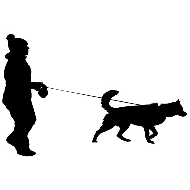 Silhouette De Personnes Et Chien Illustration Vectorielle