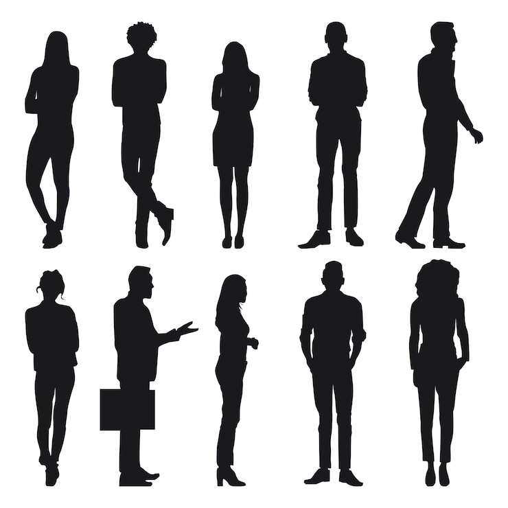 Vecteur silhouette de personnes en couleur noire personnes occasionnelles