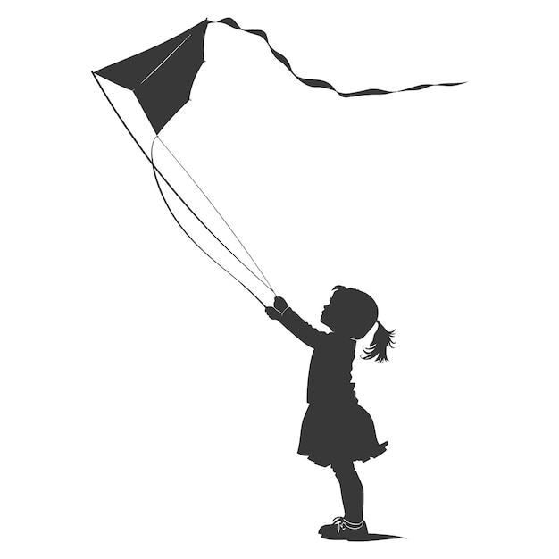 Vecteur silhouette petite fille jouant au cerf-volant couleur noire seulement