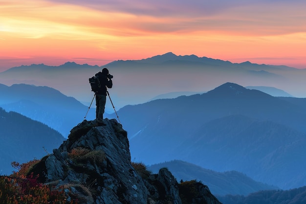 Silhouette des photographes et coucher de soleil