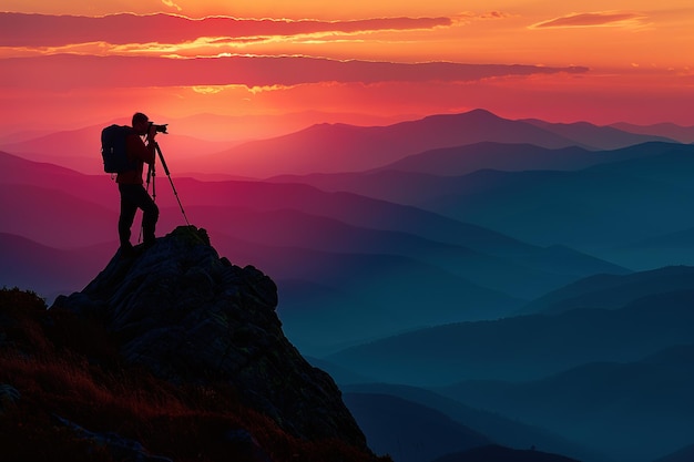 Silhouette des photographes et coucher de soleil