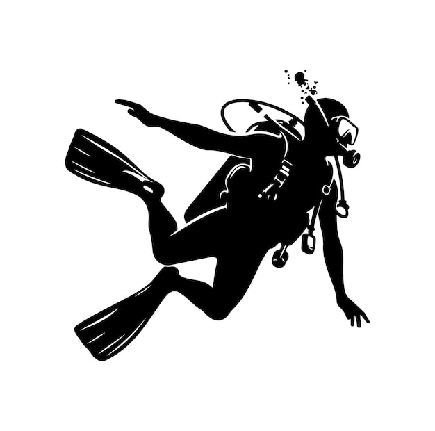 Vecteur silhouette de plongeur sous-marin dessinée à la main par vecteur libre