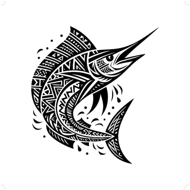 Silhouette de poisson marlin dans une illustration tribale de la Polynésie ethnique animale