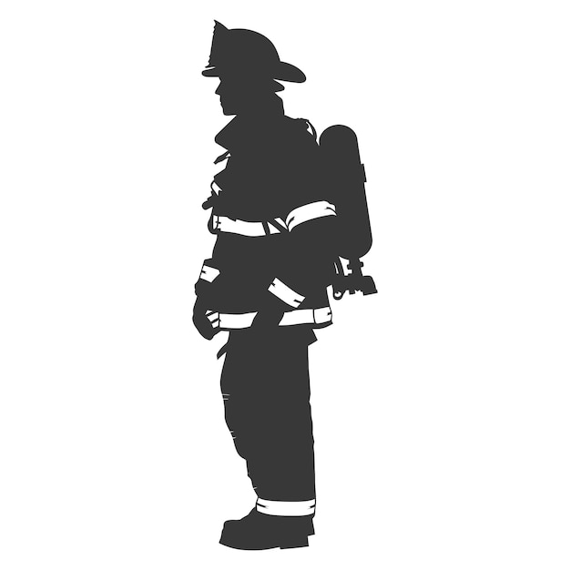 Vecteur silhouette de pompier portant un équipement de sécurité couleur noire seulement