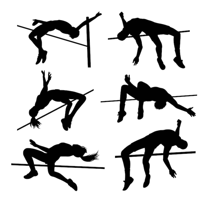 Silhouette de pose d'action de sport de saut en hauteur