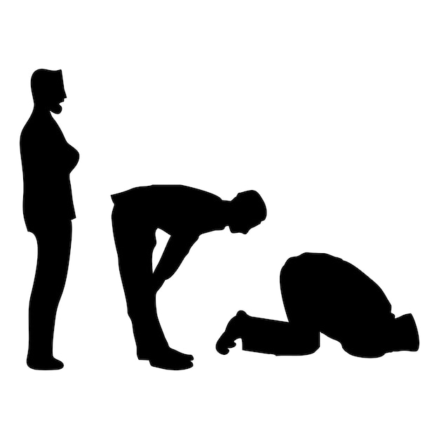 Vecteur silhouette de la prostration et des mouvements d'inclinaison dans la prière