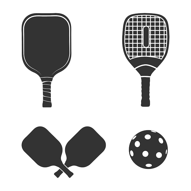 Silhouette de raquette et de balle de pickleball Silhouette de palettes de pickleball Silhouette de balle de pickleball