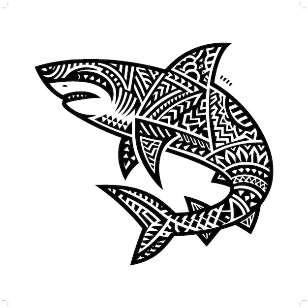 Silhouette de requin dans une illustration tribale de la Polynésie ethnique animale