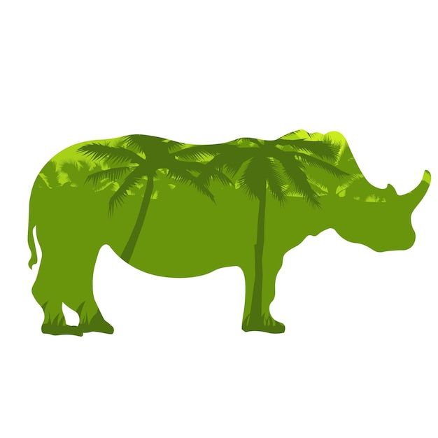 Silhouette De Rhinocéros Avec Savane Africaine Et Ciel Coloré Eps
