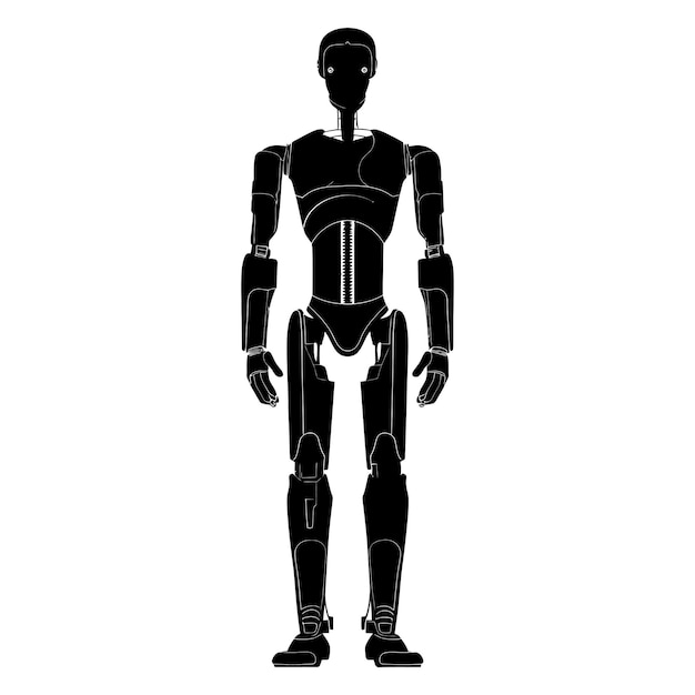 Vecteur silhouette robot personnage couleur noire seul corps entier