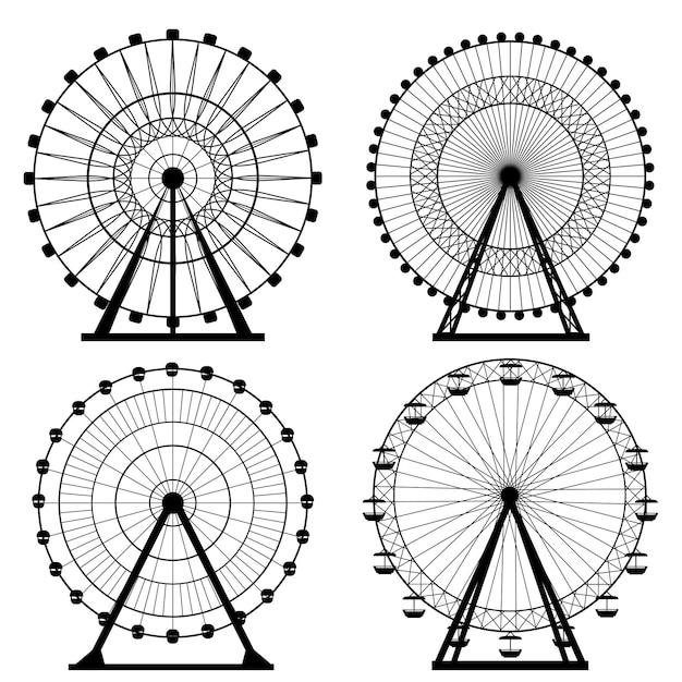 Vecteur silhouette de la roue de ferris illustration vectorielle du cercle carnaval funfair arrière-plan mouvement de carrousel