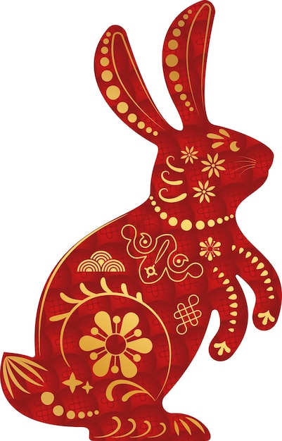 Silhouette rouge d'animaux du zodiaque icône mignon lapin lapin