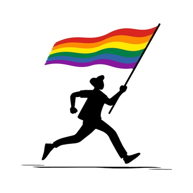 La silhouette de Running Man tient un drapeau de fierté isolé sur fond blanc Illustration vectorielle