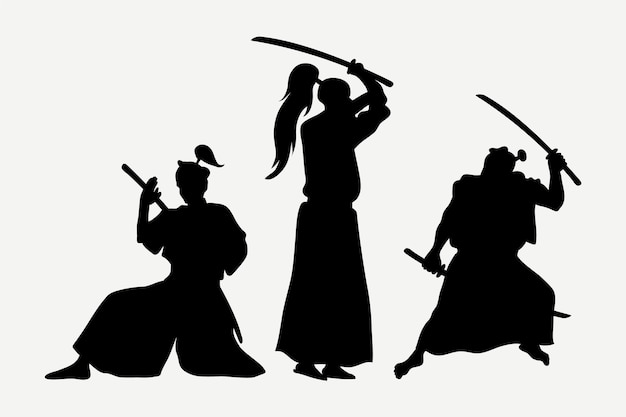 Vecteur silhouette de samouraï dessiné à la main