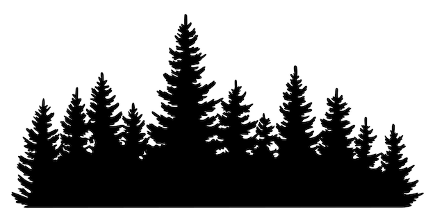 Silhouette De Sapins épicéa Conifère Motif De Fond Horizontal Bois à Feuilles Persistantes Noir Illustration Vectorielle Beau Panorama Dessiné à La Main Avec La Forêt De La Cime Des Arbres