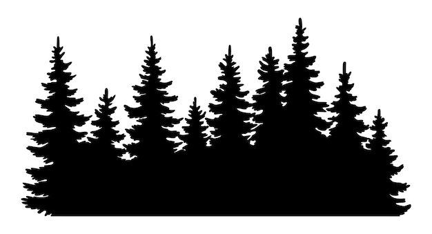 Silhouette de sapins Épicéa conifère motif de fond horizontal bois à feuilles persistantes noir illustration vectorielle Beau panorama dessiné à la main avec la forêt de la cime des arbres