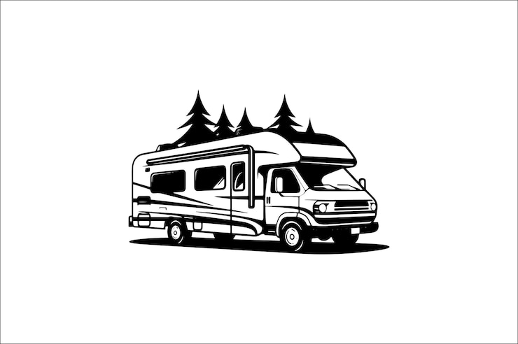 Vecteur silhouette de scène de camping sur un fond blanc illustration de silhouette de voiture de camping aventure de camping