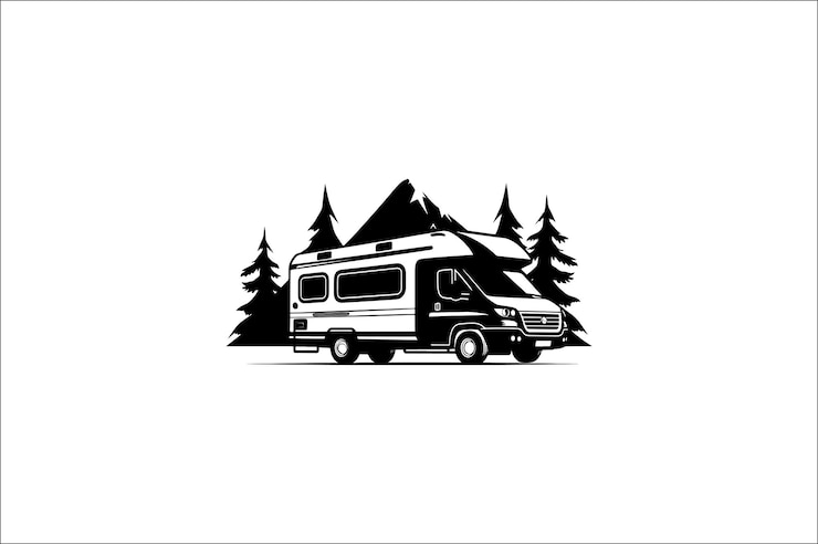 Vecteur silhouette de scène de camping sur un fond blanc illustration de silhouette de voiture de camping aventure de camping