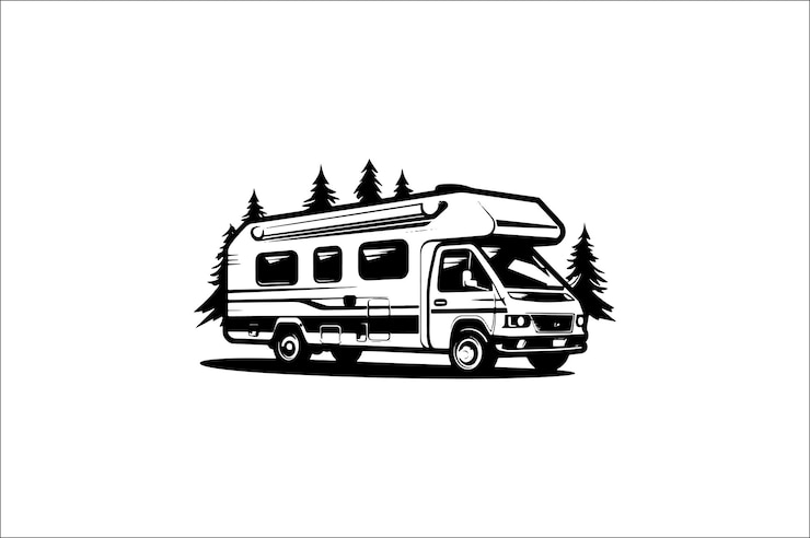 Vecteur silhouette de scène de camping sur un fond blanc illustration de silhouette de voiture de camping aventure de camping