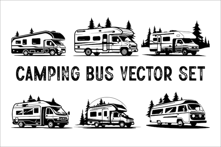 Vecteur silhouette de scène de camping sur un fond blanc illustration de silhouette de voiture de camping aventure de camping