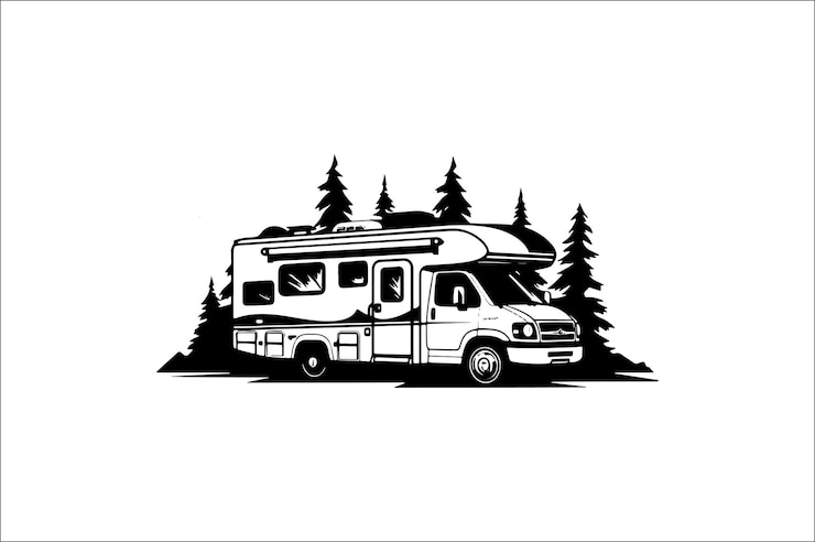 Vecteur silhouette de scène de camping sur un fond blanc illustration de silhouette de voiture de camping aventure de camping