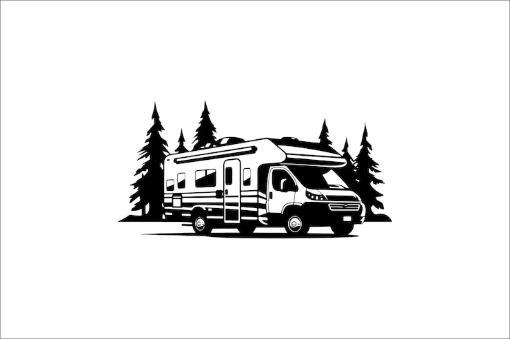 Vecteur silhouette de scène de camping sur un fond blanc illustration de silhouette de voiture de camping aventure de camping