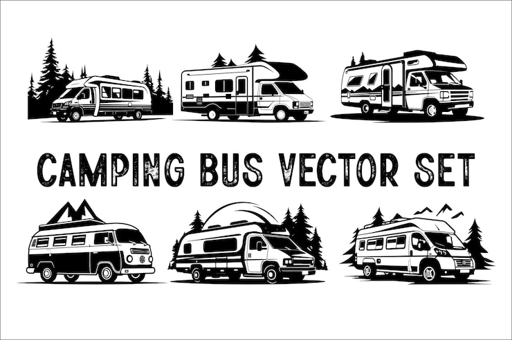 Vecteur silhouette de scène de camping sur un fond blanc illustration de silhouette de voiture de camping aventure de camping