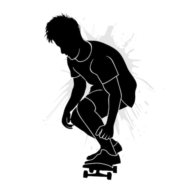 Silhouette De Skateboarder Patinage à Bord Isolé Sur Fond Blanc