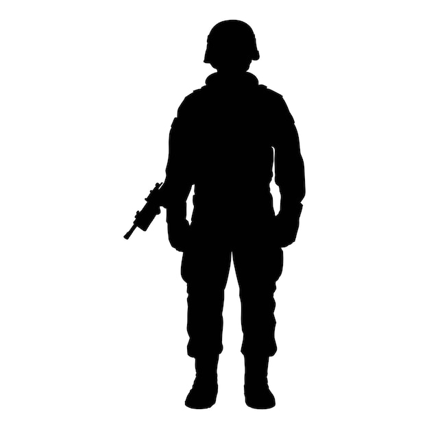 La silhouette d'un soldat militaire sur blanc