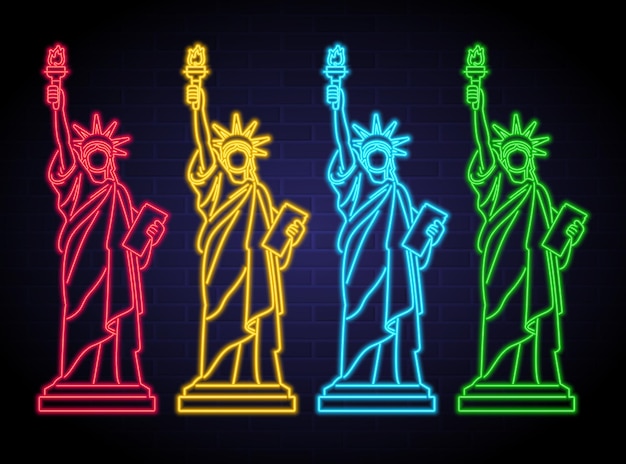 Silhouette De La Statue De La Liberté Avec Illustration Vectorielle Lumineuse Au Néon