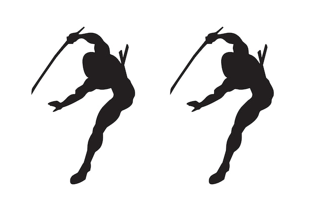 Vecteur silhouette d'un super-héros avec une lance à la main.